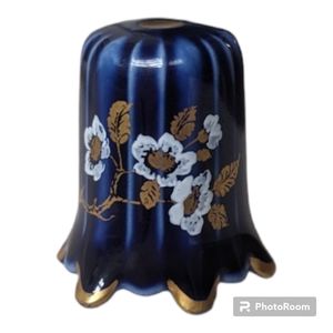 VTG Lindner Handarbeit Floral Cobalt & 14K Gold Porcelain Thimble West Germany